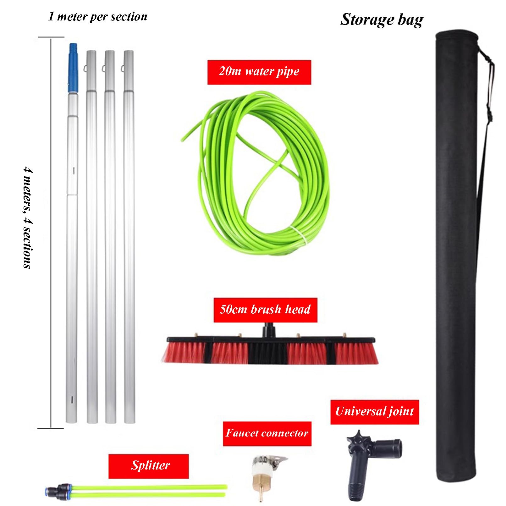 Kit profesional de limpieza de ventanas 2 en 1 con cepillo de 50 cm y manguera de agua de 20 m, perfecto para limpieza de ventanas en interiores y exteriores, barra extensible incluida