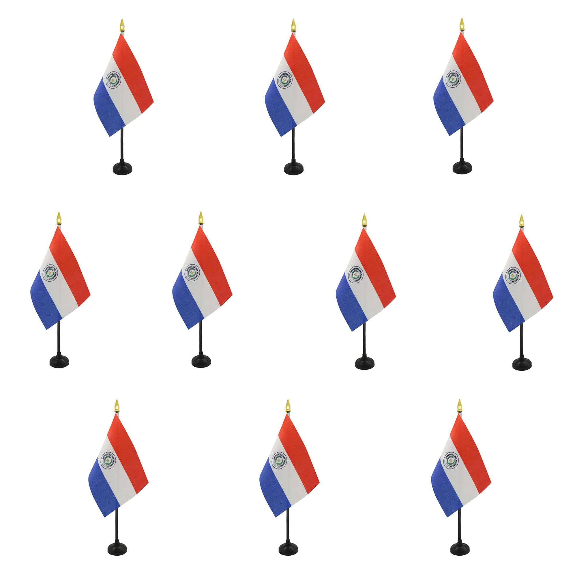 AZ FLAG - Set of 10 Paraguay Table Flag 4'' x 6'' - 10 Small Paraguayan Mini Desk Flags 100% Polyester 15 x 10 cm - Office Flag with 10'' Pole - Golden Spear