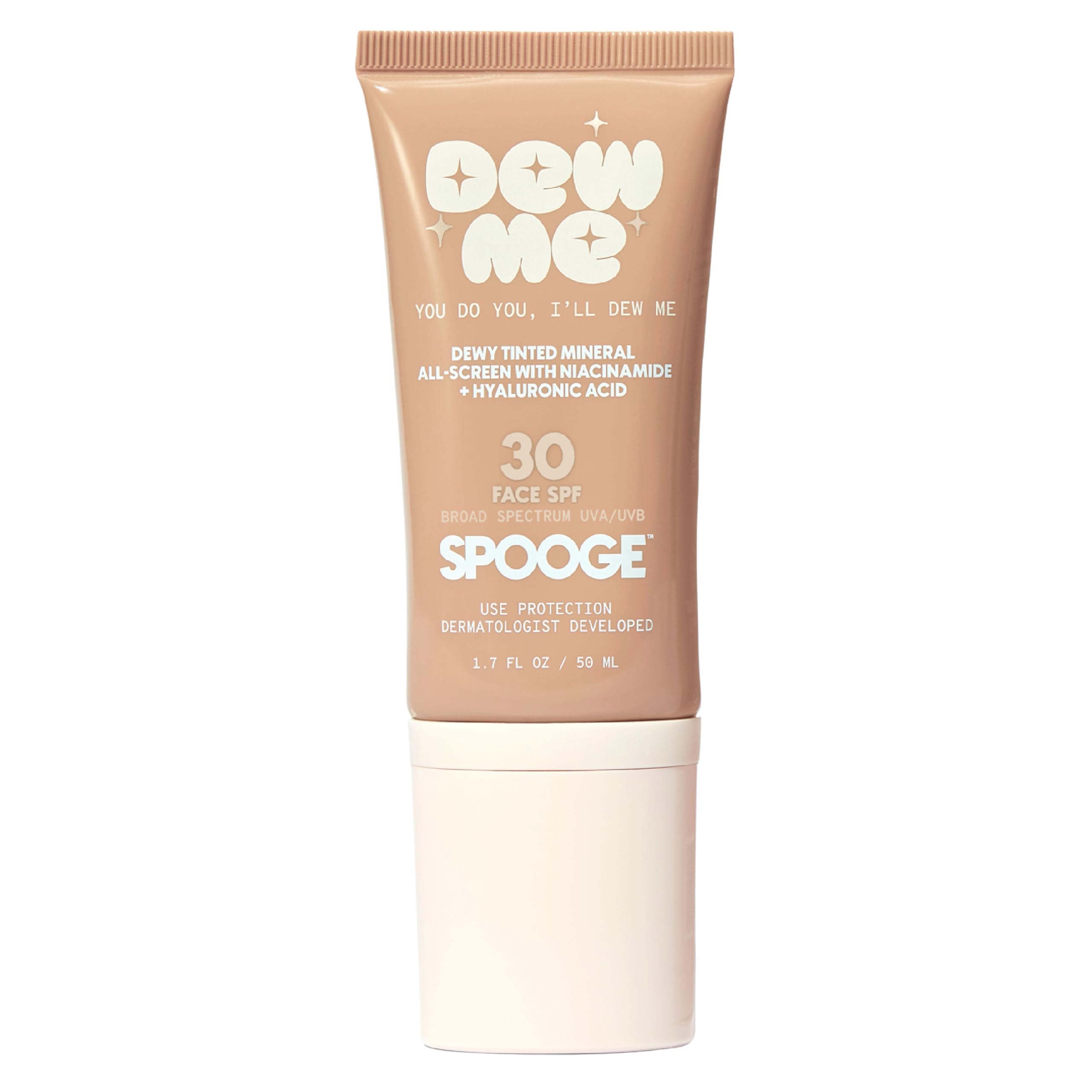 SPOOGE Dew Me Mineral All-Screen - Tinted SPF 30 Face Sunscreen with Hyaluronic Acid Niacinamide for Golden Glow