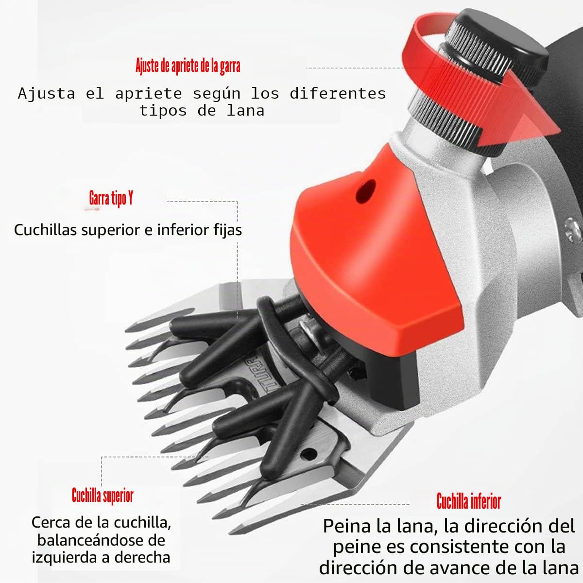wz Máquina Esquiladora de 1200W 6 velocidades 13 Dientes, Trasquilador Eléctrica para Oveja Cabras, Tijeras Profesionales para esquila de ovejas con Estuche de Aseo CE
