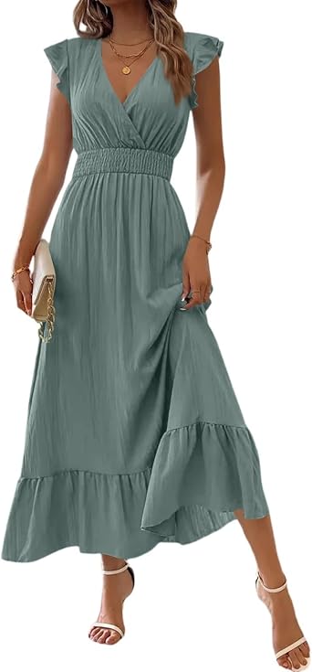 eoeioa Flattering Dresses to Hide Tummy 2025 Comfy Flowy Midi Dresses Pretty Dressy Casual Garden Party Dress