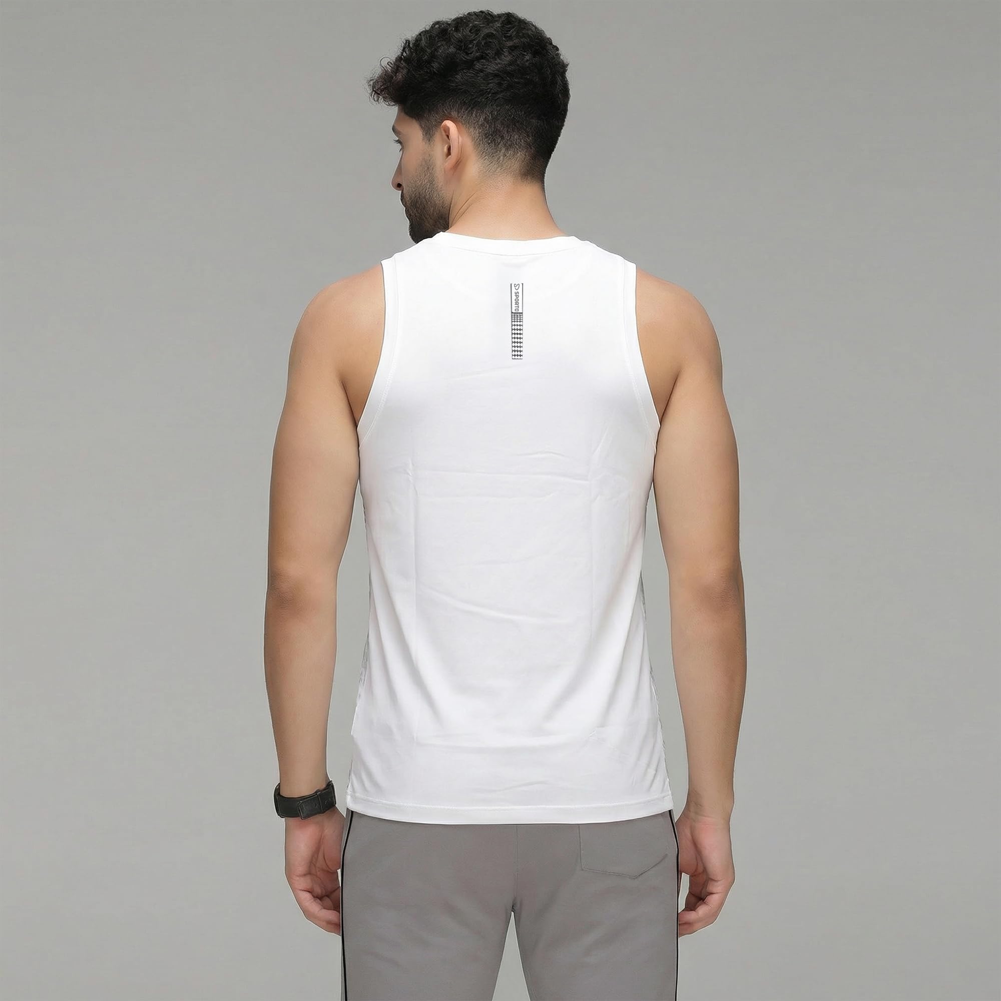 sporto Men's InstaCool Self Design Muscle Vest Anti Odour and Moisture Wicking White 2