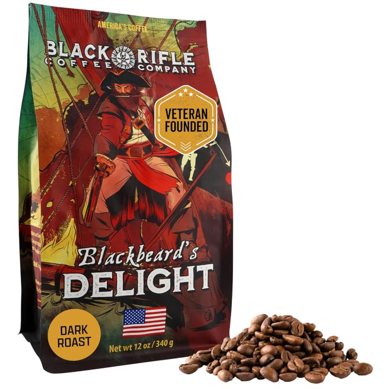 Black Rifle Coffee Company Blackbeard's Delight, 12oz Bag, Whole Bean Dark Roast - Roasted Blend Made from Arabica Beans - Colombian & Brazilian Beans - Veteran Founded & American Made