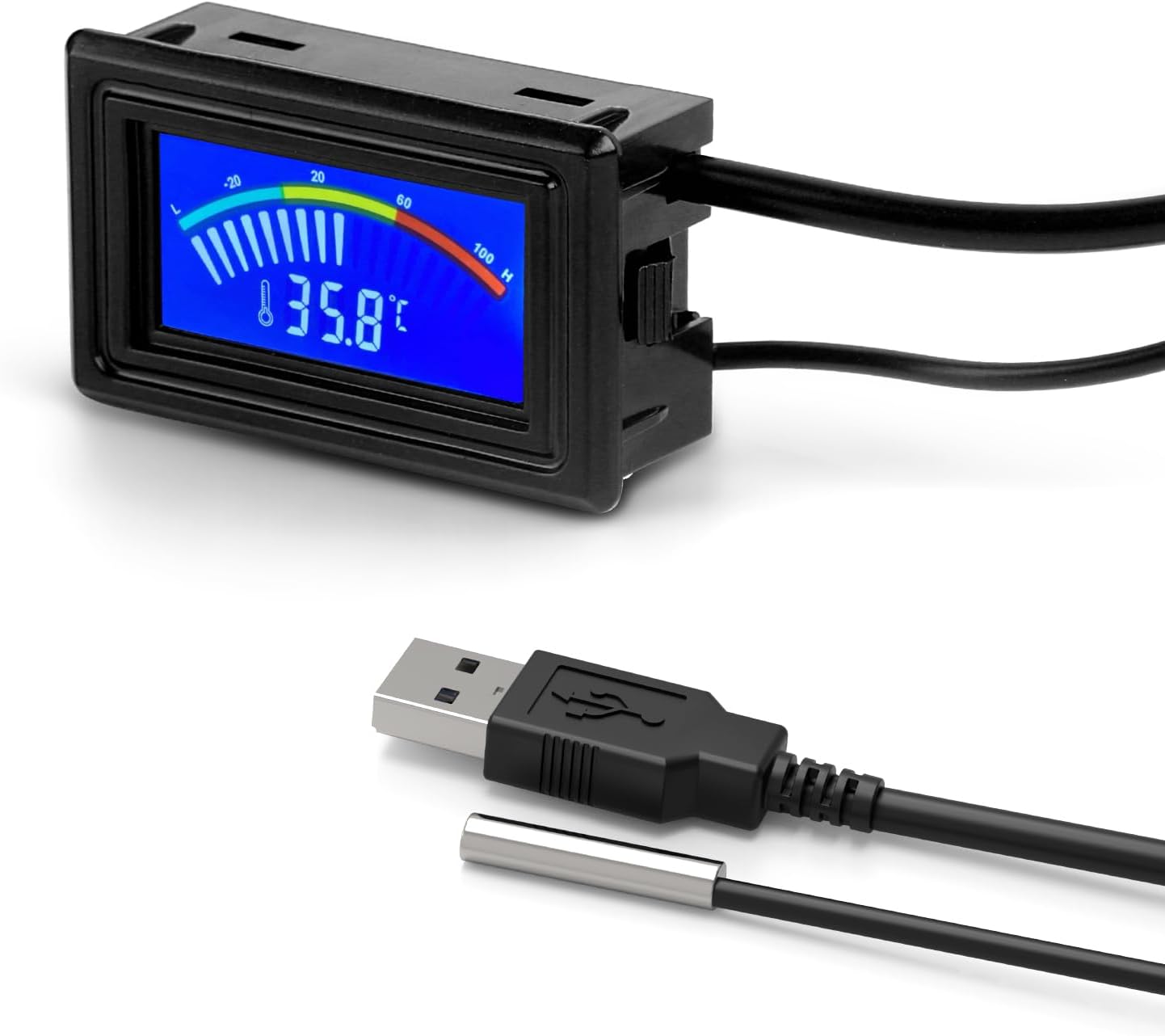 KEYNICE Digital Thermometer, Aquarium Thermometer, Digital Temperature Gauge, Temperature Monitor with Sensor, USB Power Supply, โ and โ Switchable, LCD Display, USB Thermometer Indoor Outdoor