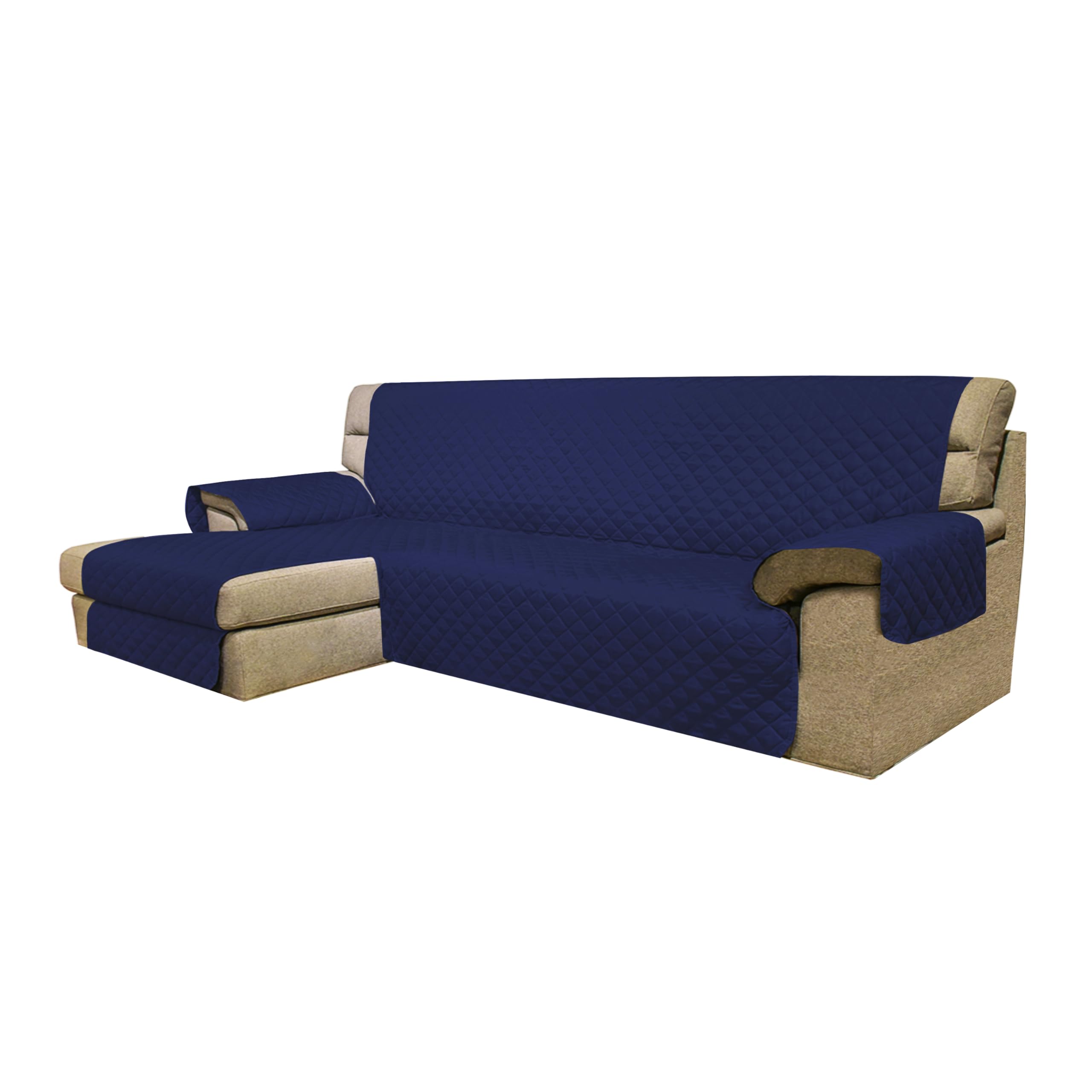 Moonange Funda de Sofá de 3 Plazas con Chaise Longue de 240 cm Reversible Impermeable Anguloso Antideslizante Antimanchas Antirrayones para Mascotas Moderna Protección para Sofá (Azul)