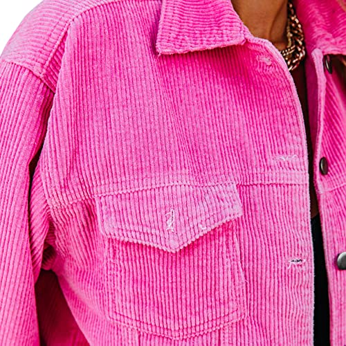 Womens Corduroy Jackets - Y2K Cropped Casual Button Down Jacket Retro Washed Frayed Hem Shacket Coat2