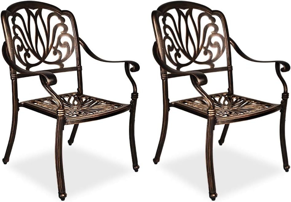TITIMO 2 Piece Outdoor Patio Dining Chair Bistro Set Cast Aluminum Patio Furniture Dining Chairs for Patio Furniture Garden Deck Antique Bronze (Without Cushions)
