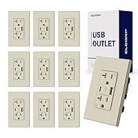 Vista 10 de ELEGRP Cargador USB de pared, receptáculo USB con puertos USB tipo A y tipo C, enchufe dúplex de 15 amperios resistente a manipulaciones NEMA 5-15R