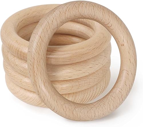 FoDau770 5 anillos de madera de haya natural, anillos de madera maciza sin terminar, círculos de madera resistente, círculos de macramé para