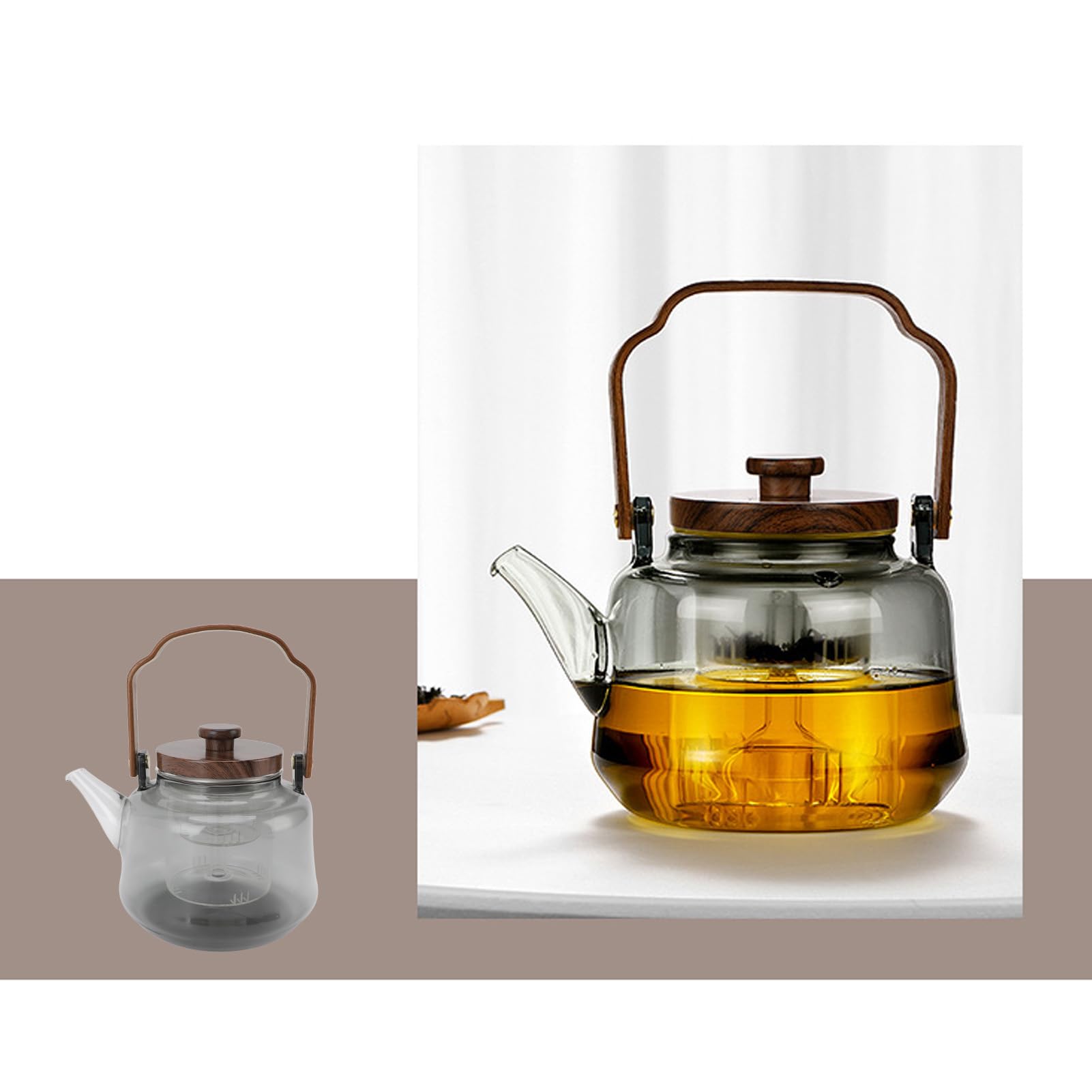Yctze Tetera de Vidrio de 1000 Ml con Infusores Extraíbles, Tetera de Vidrio con Alto Contenido de Borosilicato, con Infusor, de con Alto Contenido de Borosilicato, Infusor de Acero Inoxidable, Apta