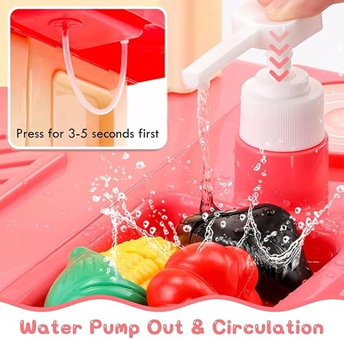 Miniatura 5 de Juego de cocina para niños, juego de cocina para niñas con luces y sonidos, estufa de cocina con vapor, fregadero de juegos, cortar alimentos y