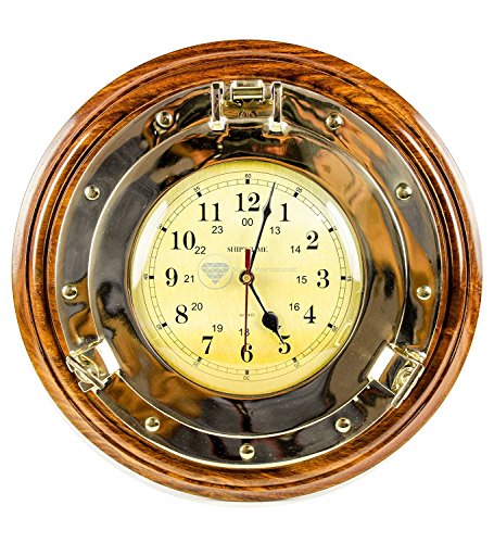 Nagina International Solid Brass Nautical Porthole Time's Wall Clock On Exclusive Selected Rosewood Base | Premier Elite Wall Decor Gifts & Accessories (12 Inches)