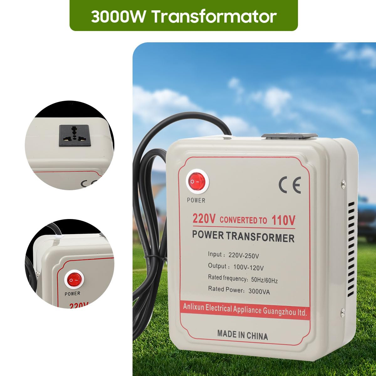 Trasformatore di Tensione da 3000 W, 220 V a 110 V, Convertitore Step-Down, Convertitore di Tensione, 3000 VA Step Down