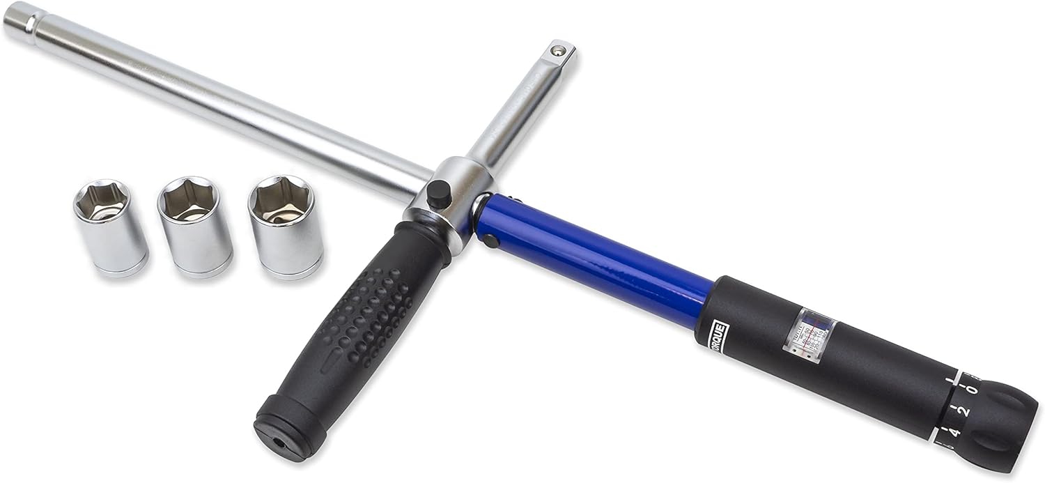 TGR 1/2” Dr Cross Type Lug Nut Torque Wrench 70-170 NM Micro-Adjustment (17, 19, 21 mm Sockets)