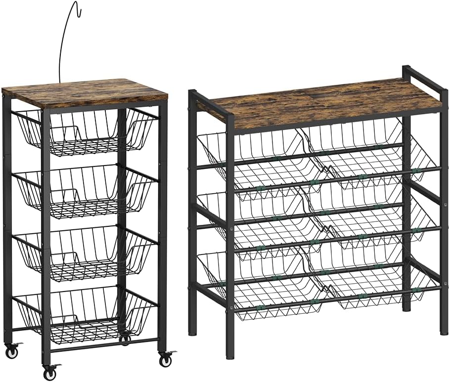 Kitchen Storage Rack Black and Fruit Storage Cart Black