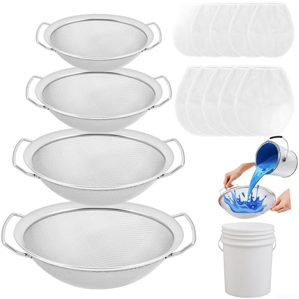 Set di filtri in acciaio inox a maglia fine per secchio da 5 galloni, filtro in metallo riutilizzabile per vernici, resine, vernici e alimenti, 14 pezzi