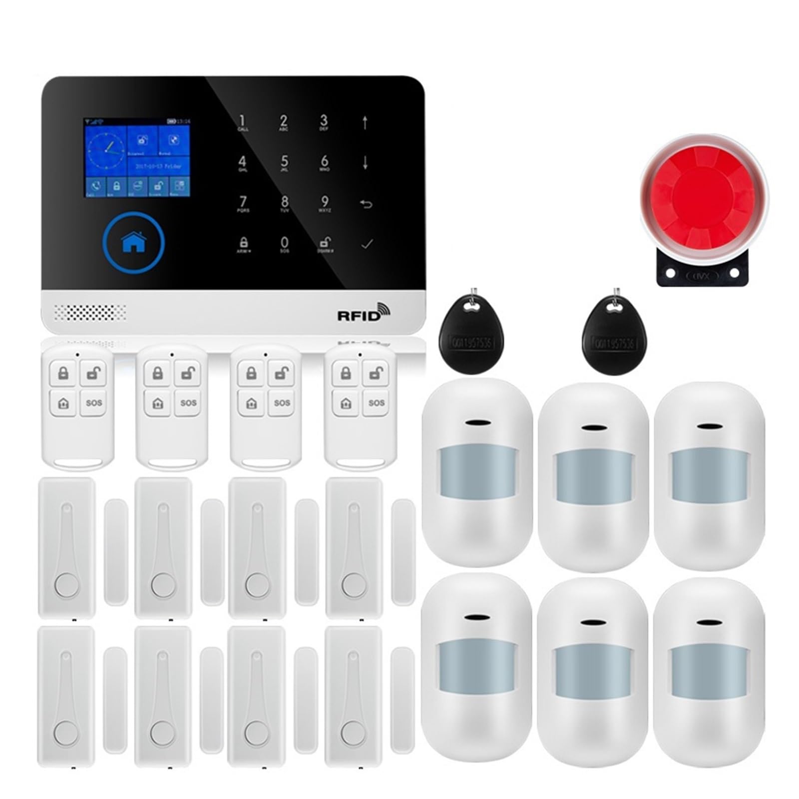 CUDTAPI Alarm System Touch Screen GSM GPRS Burglar Home Security With PIR Motion Sensor Fire Smoke Gas Detector(W2B9)