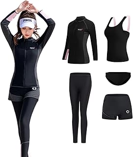 [ＲａｉｎＫｉｎｄ] 水着 レディース フィットネス水着 長袖ラッシュガード 5点セット 体型カバー セパレート タンキニ オシャレ UPF50+ ソフト肌触り 接触冷感 水陸両用 速乾 スポーツ
