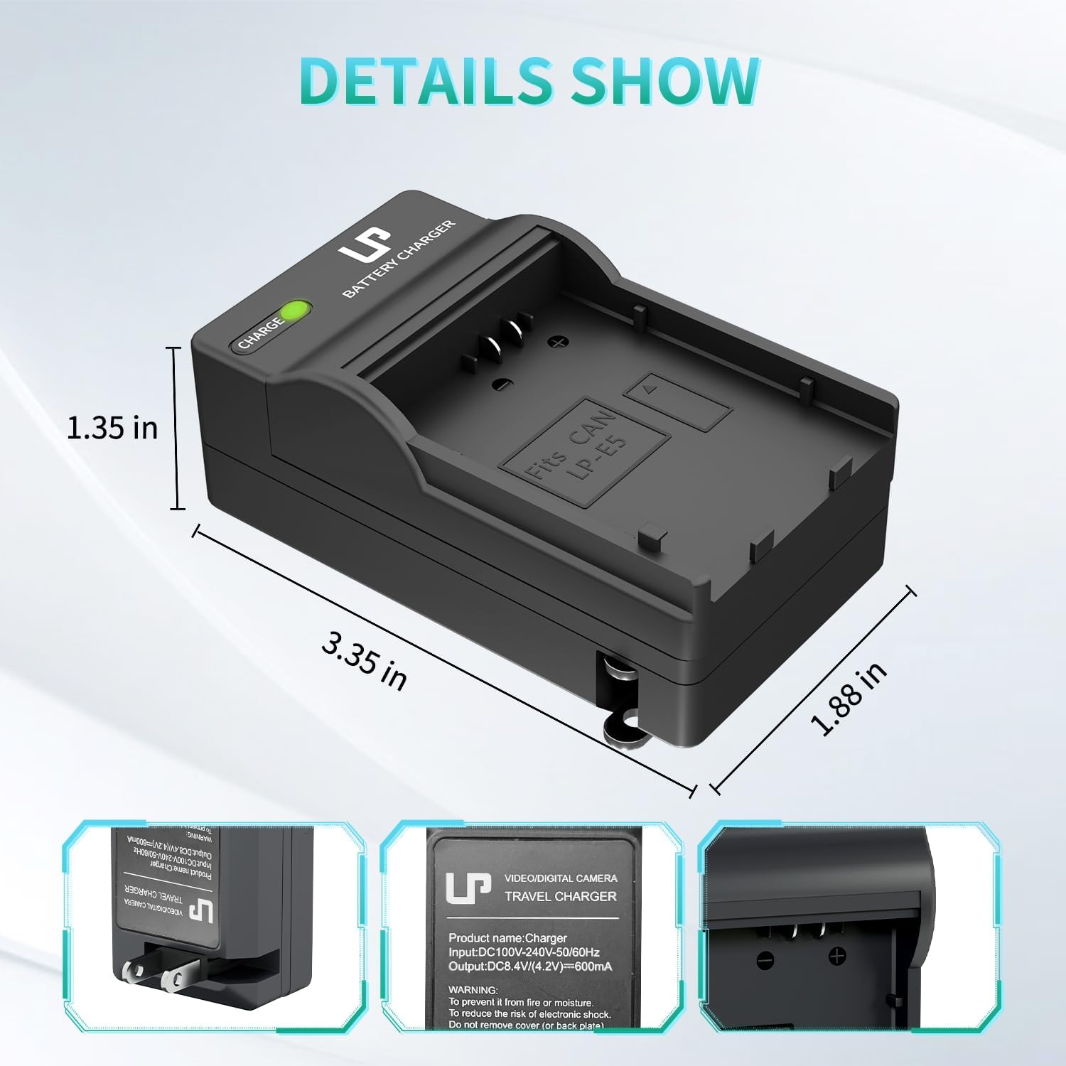 LP LP-E5 Battery Charger, Quick Charger with LED Display, Compatible with Canon EOS 1000D, 500D, 450D, Rebel T1i, XS, XSi, Kiss F, Kiss X2, X3