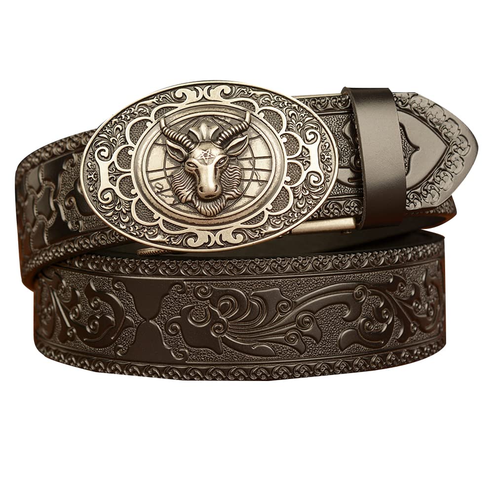 BDAYEK Men's Belt Men's Sliding Ratchet Belt Automatic Buckle Cow Leather Casual 125Cm 49Inch