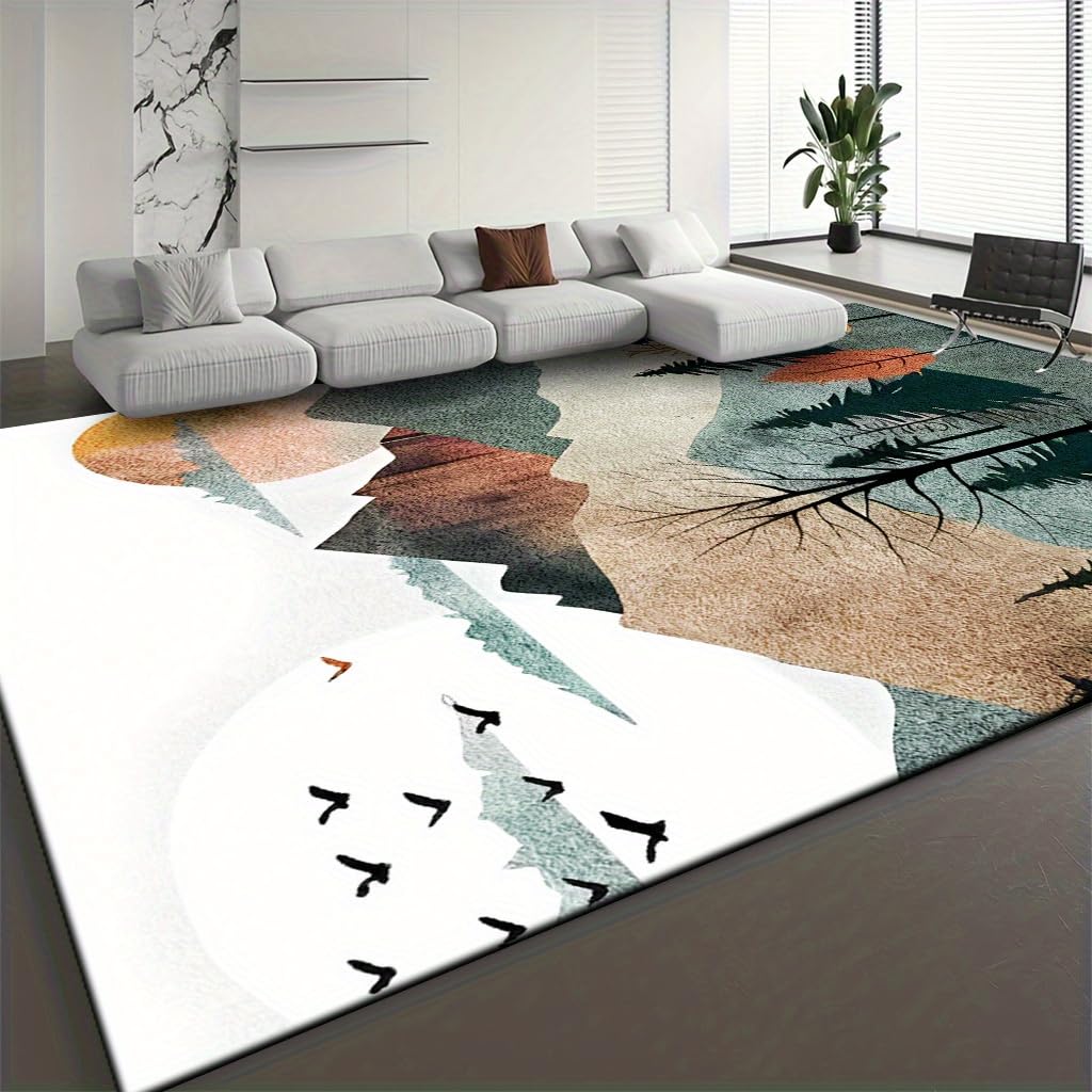 Tapis imprimé vert et orange à poils courts pour illuminer votre salon et couloir d'entrée