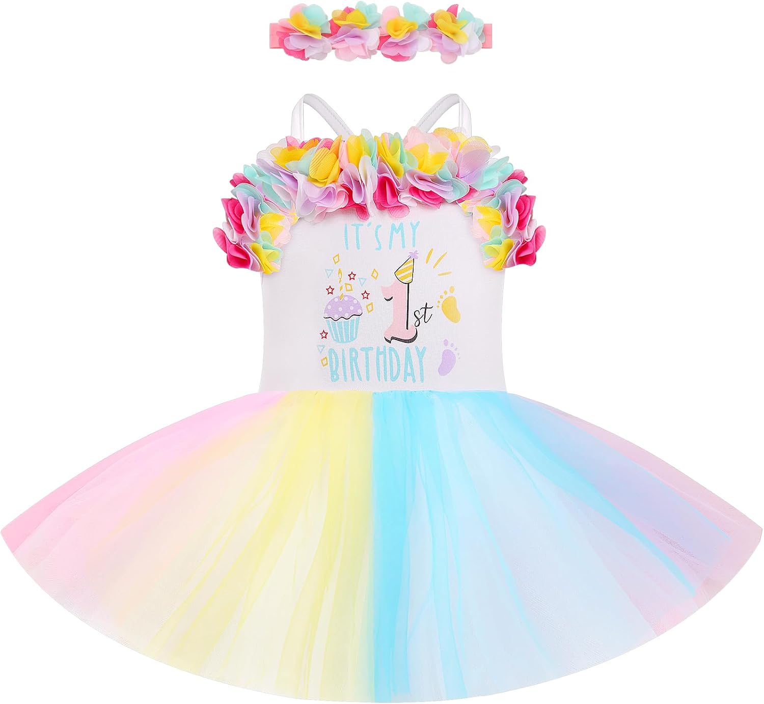 ODASDO 1/2 Birthday Girl Outfit for Baby Girl's Six Months Party Dress with Flower Headband Photoshooting Summer Clothes