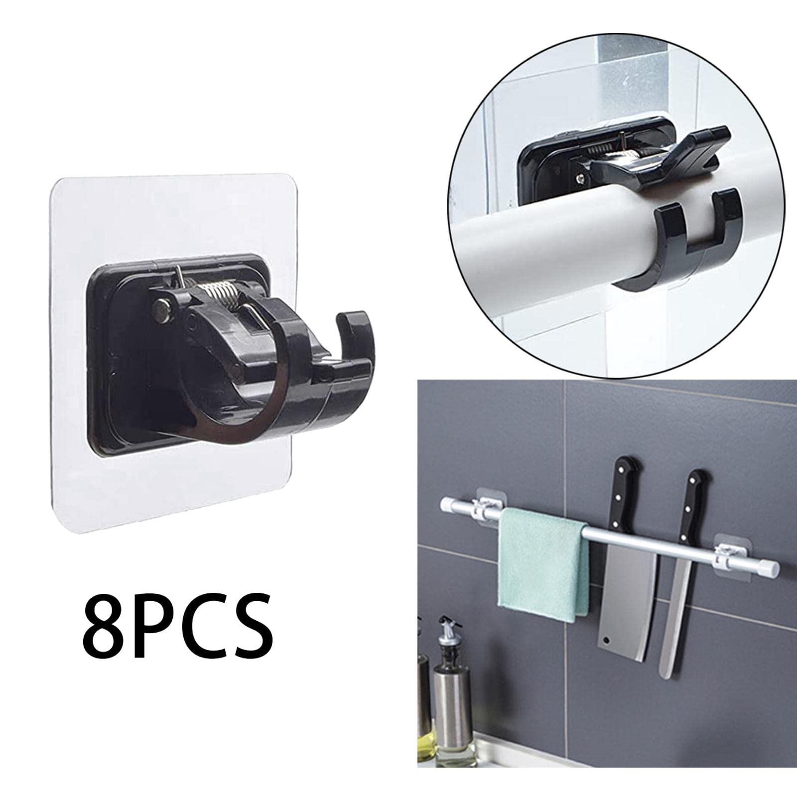 Lot de 5 supports de tringle à rideaux - 8 supports muraux - Utilisation fixe - Noir