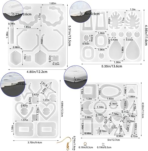 Miniatura 5 de SENHAI 4 moldes de resina para aretes, múltiples estilos, moldes de silicona epoxi para colgantes, con ganchos para las orejas, bucles abiertos y