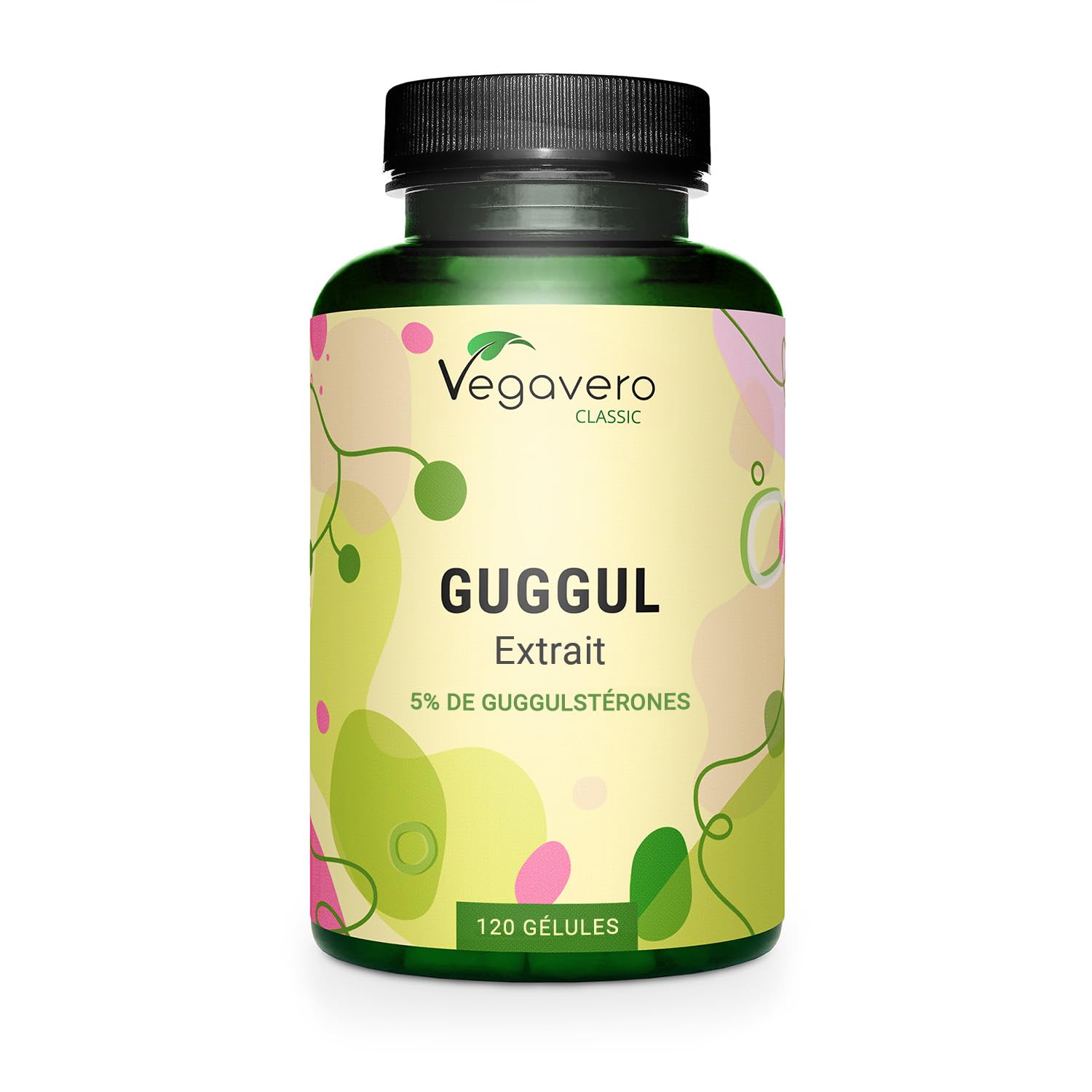 Guggul PREMIUM Vegavero® | 120 Gelules (4 mois) | 5% de Guggulstérones | Cholesterol + Antioxydant Puissant | DOSE LA PLUS ELEVEE: 500 mg d'Extrait | Sans Additifs et VEGAN