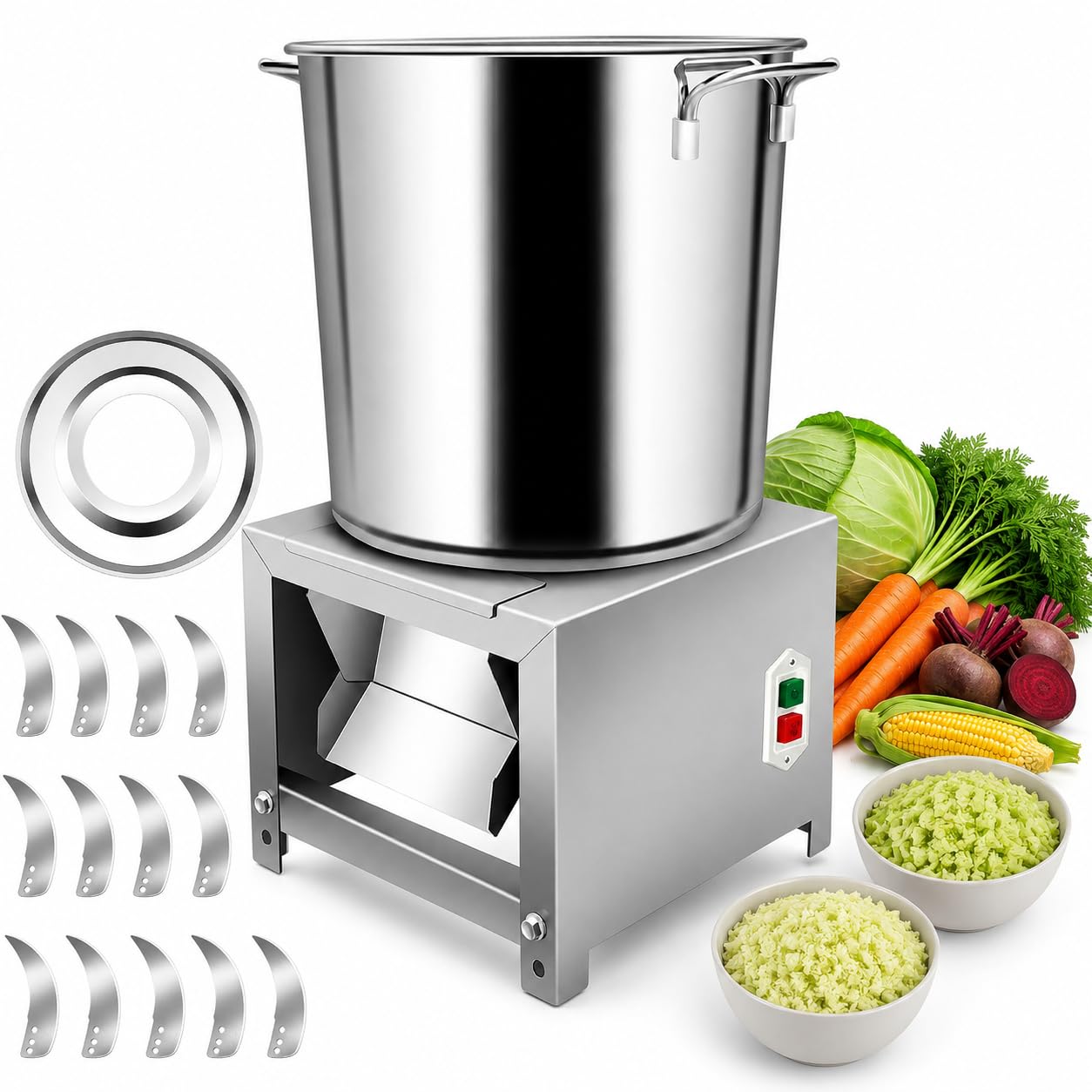 pedenencelia Poultry Feed Processor, Electric Commercial Vegetable Chopper, Electric Commercial Vegetable Chopper, 3500RPM Stainless Steel Drum, 12 Blades for Farm Ranch Livestock Feeding 1500w