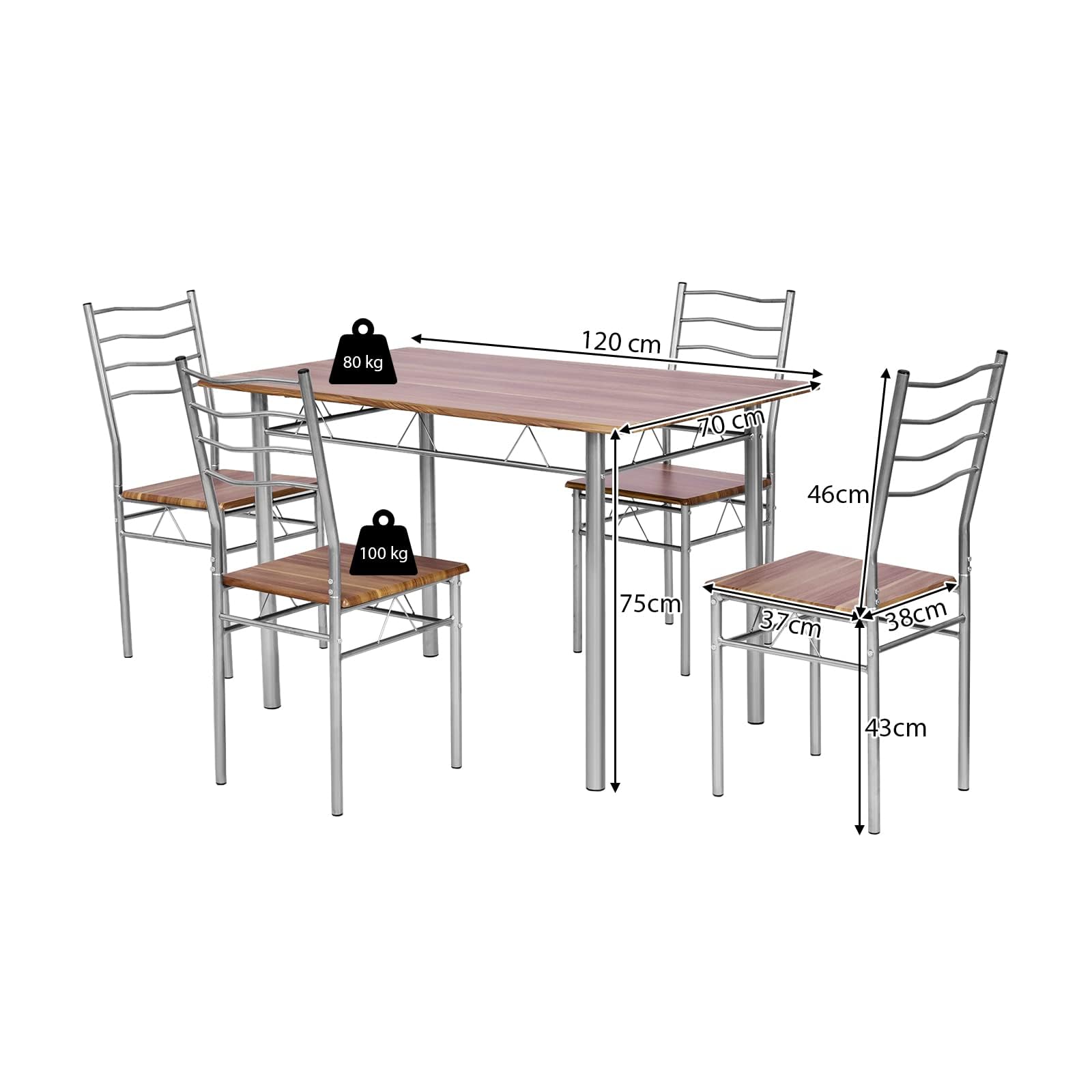 RELAX4LIFE Set Di Tavolo Bar Da Pranzo Con 4 Sedie 36x36x60cm, Tavolo - 9