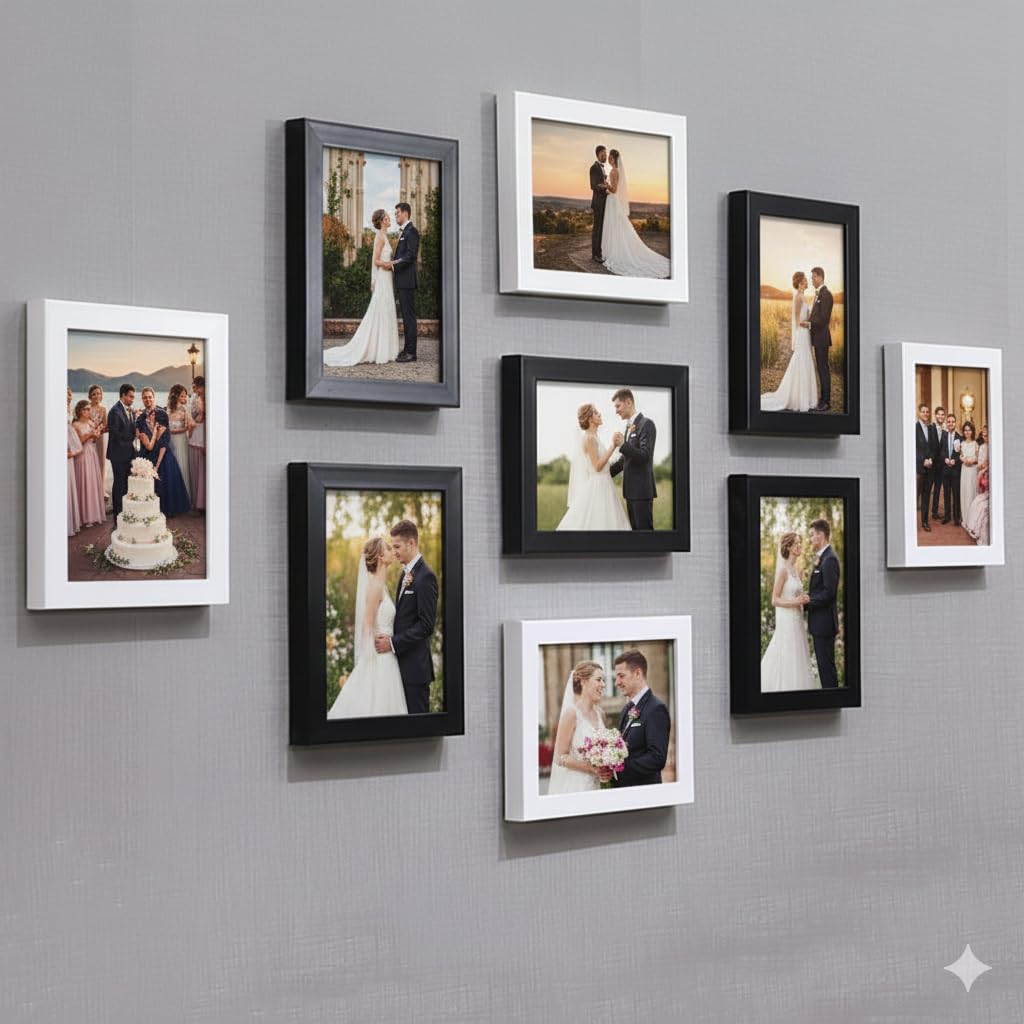 Stuthi Arts Wood Photo Frame With Glass 5"X7" - 9 Unit For Wall Black & White Picture Photo Frame. (Multicolor Set) (Black & White)-image-12