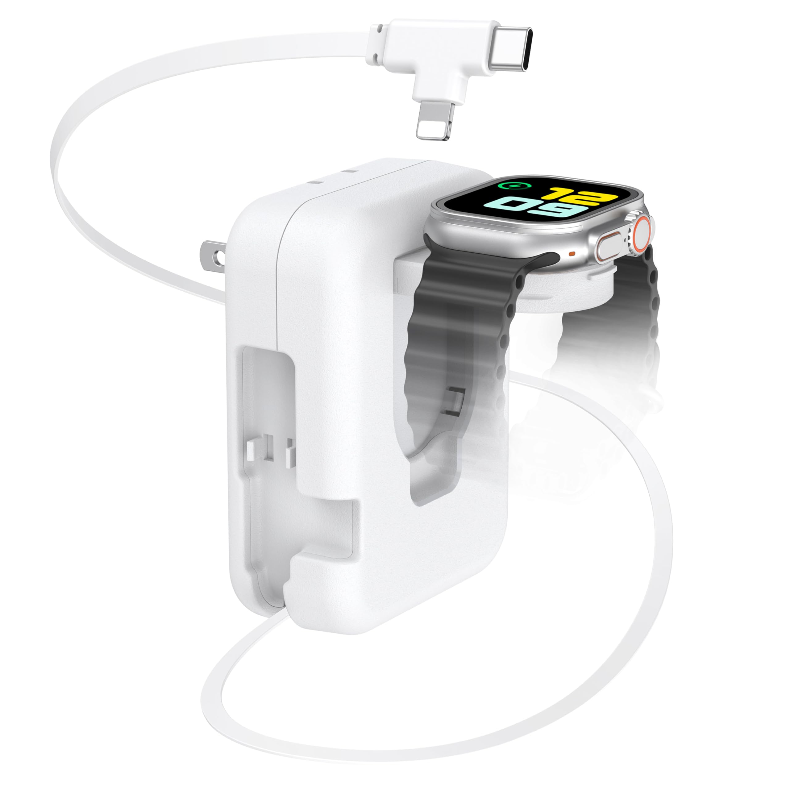 3 in 1 Retractable Wall Charger for Apple Watch,36W Fast Charging Block with 31 Inch Lighteing& Type-C Cables,Multi-Device Travel Charger for iPhone 17/16/15/14/13/12, iWatch & AirPods-White