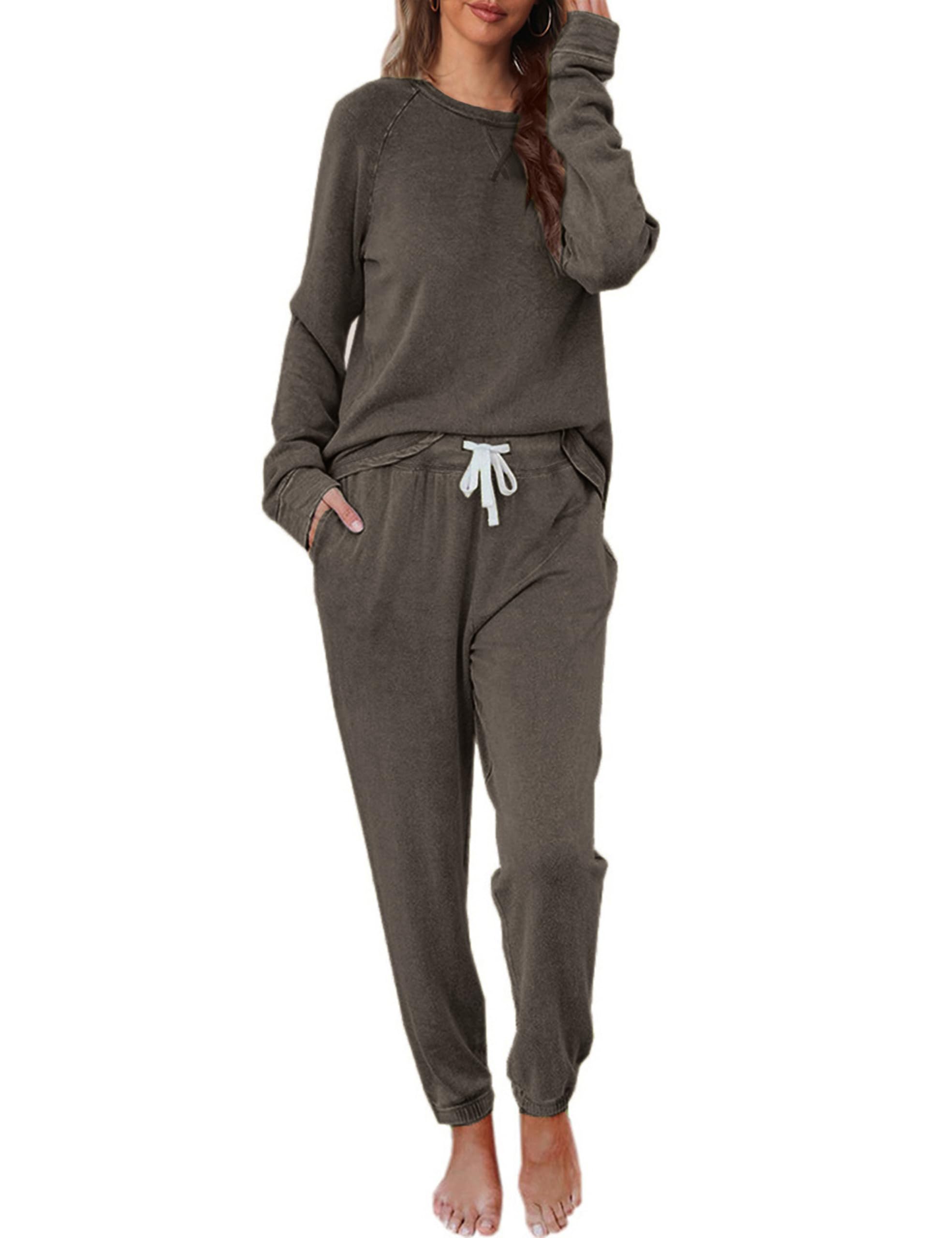 Cysincos Womens Sweatsuits 2 Piece Outfit Sweatpants Loungewear Jogger Pajama Set Long Sleeve Pullover Drawstring Pants