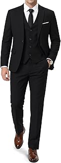 Men’s 3 Piece Suit Blazer, Slim Fit Tux with One Button, Jacket Vest Pants & Tie Set for Party, Wedding and Business