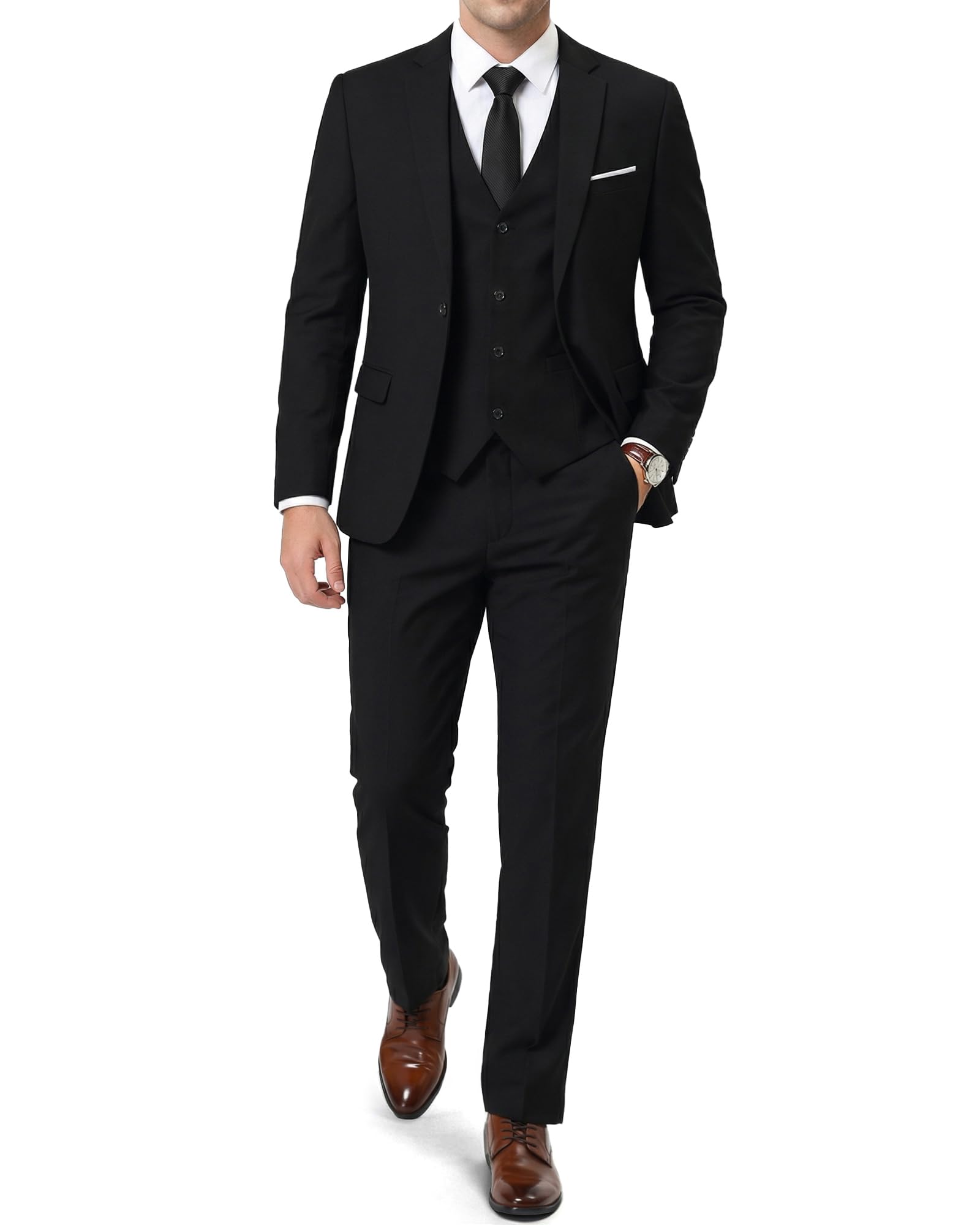 Men’s 3 Piece Suit Blazer, Slim Fit Tux with One Button, Jacket Vest Pants & Tie Set for Party, Wedding and Business
