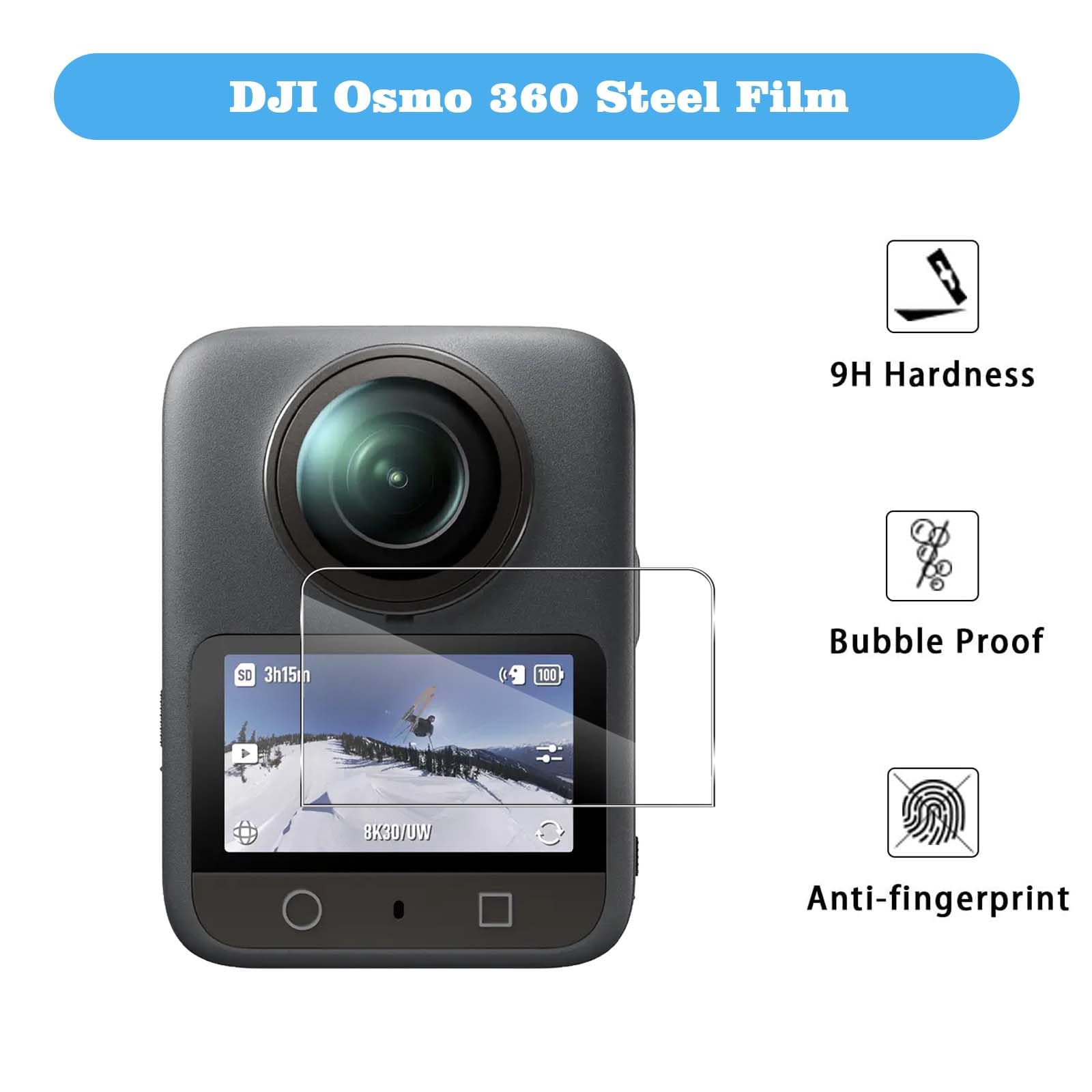 QULLOO Pellicola Vetro Protettiva per DJI Osmo 360 Accessories, Durezza 9H Anti-graffio HD Vetro Temperato Fotocamera Protezione [3 Pezzi]