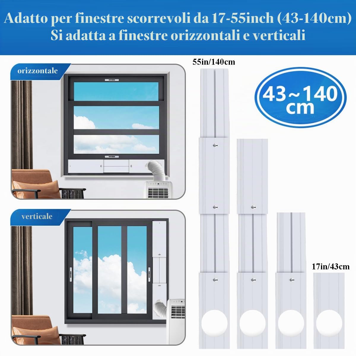 Kit di ventilazione portatile per aria condizionata con guarnizione della finestra per tubo di scarico diametro 13/15 cm
