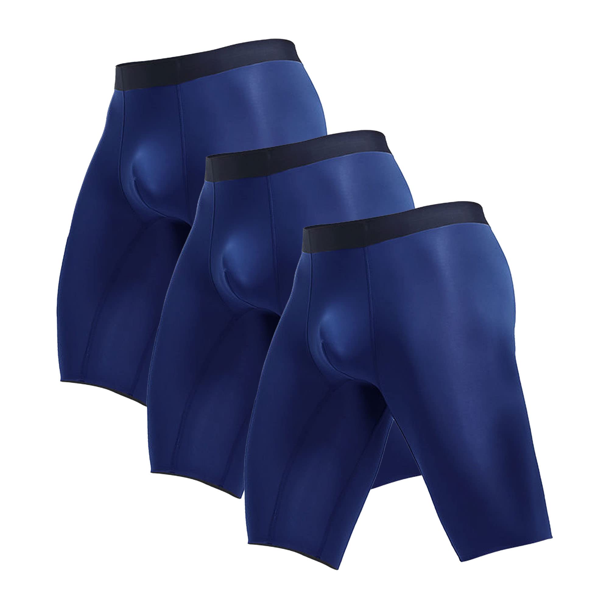 JEKE-DG Men's Ice Silk Underwear Traceless Soft Trunks Boxer Briefs Bulge Pouch Gym Shorts Tights Half Pants (XX-Large,Blue-3pc)