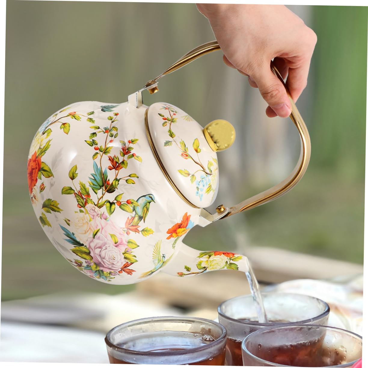 Ciieeo Théière Émaillée 1,5 l Vintage à Motif Floral, Bouilloire En Émail Robuste, Chauffage Rapide, Pour Cuisinière, Usage Domestique Et Voyage