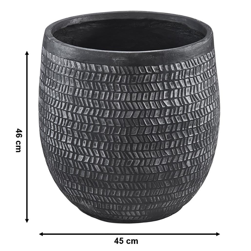 Kobolo Pflanztopf Lava Gr. L Ø 45cm rund, schwarzer moderner Blumentopf, aus Kunststoff, robuster Übertopf für Zimmerpflanzen, Balkon & Terrasse, Pflanzkübel für Innen- & Außenbereich