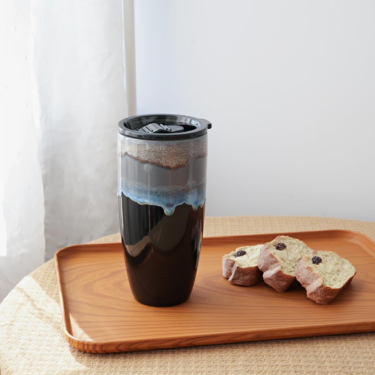 Bosmarlin Ceramic Travel Coffee Mug with Lid, 21 oz, Portable Coffee Cup for Car Cup Holder, Microwave and Dishwasher Safe, Reactive Glaze - Image 4