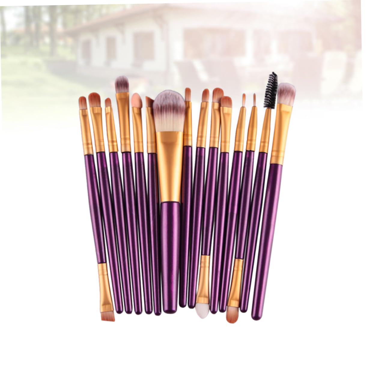 FRCOLOR Set Di 3 Pennelli Per Il Trucco Setole in Nylon Pennello Per Fard Per Donna Manico in Plastica Dorata Pennelli Per Cosmetici Per Uso Quotidiano 15 Pezzi*3