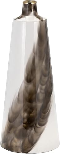 Sagebrook Home Jarrón de metal, 18 pulgadas de alto con tapa de anillo, blancooro, cilindro, hierro, contemporáneo, 8 pulgadas de largo x 7.5