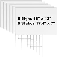 Newflager 6 Pack 18x12 White Corrugated Plastic Yard Signs with Metal H-Stakes - Waterproof Reusable for Real Estate, Garage Sales, Parties