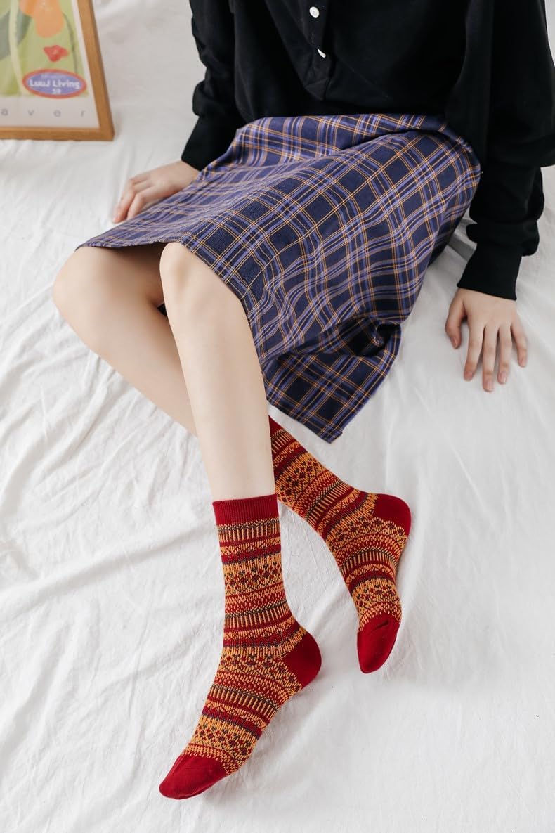 Argyle Socks Retro Diamond Crew Sock British Style Women Cotton Double-Needle Double-Layer High Ankle