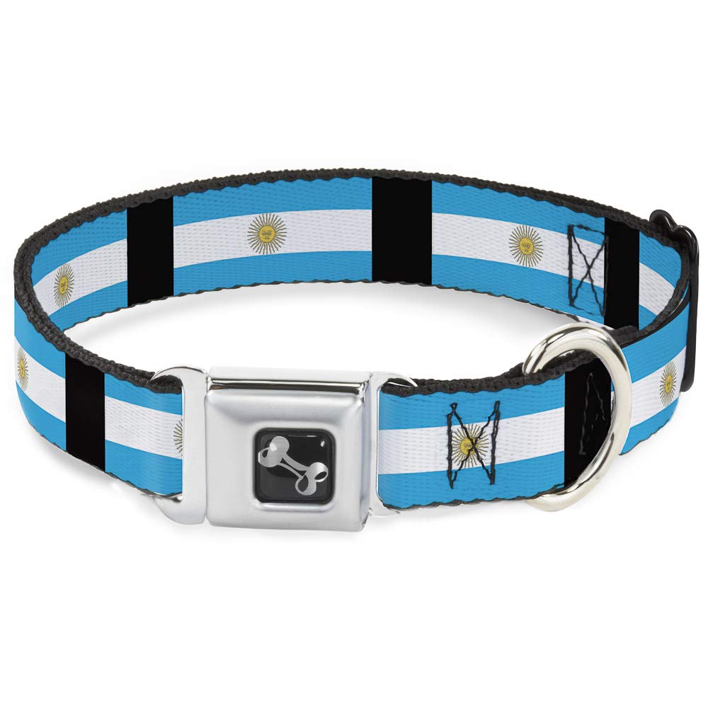Buckle-Down Seatbelt Buckle Dog Collar - Argentina Flags - 1" Wide - Fits 15-26" Neck - Large