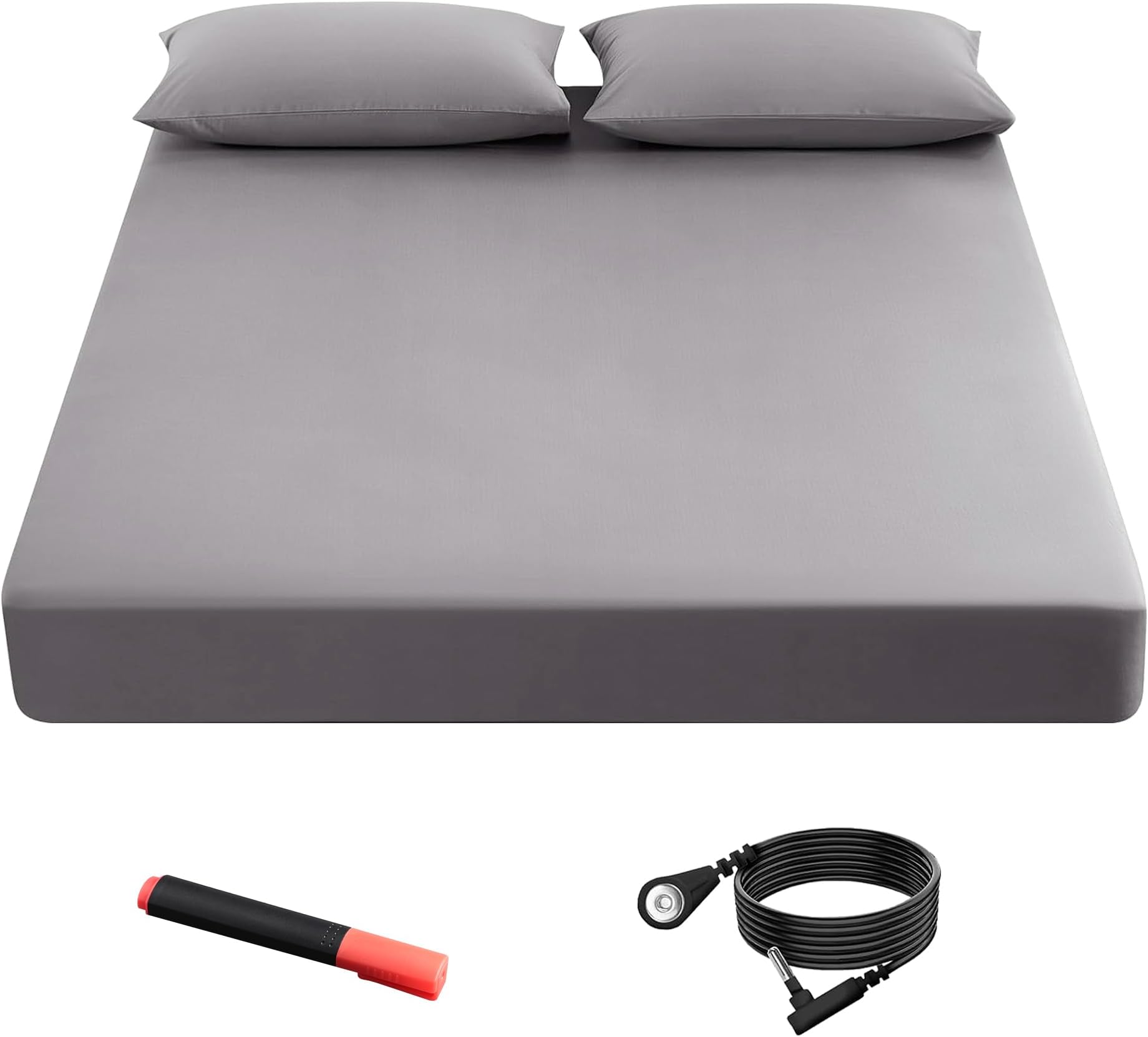 Grounding Fitted Sheets 90% Organic Cotton+10% Pure Silver Fiber, Grounded Sheets with Grounding Cord, Bed Grounding Kit for Healthy Sleep Therapy (Gray, Queen XL(60 * 80 * 15inch))