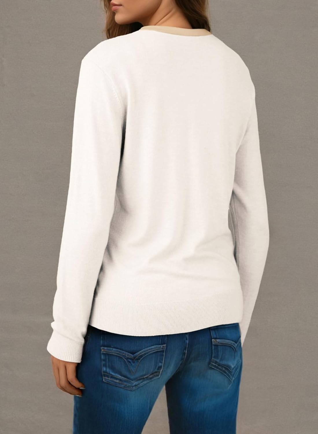 Dokotoo Women's Wool Button Down Lightweight Cardigans Long Sleeve Casual Crew Neck Cardigan Sweaters - Image 2