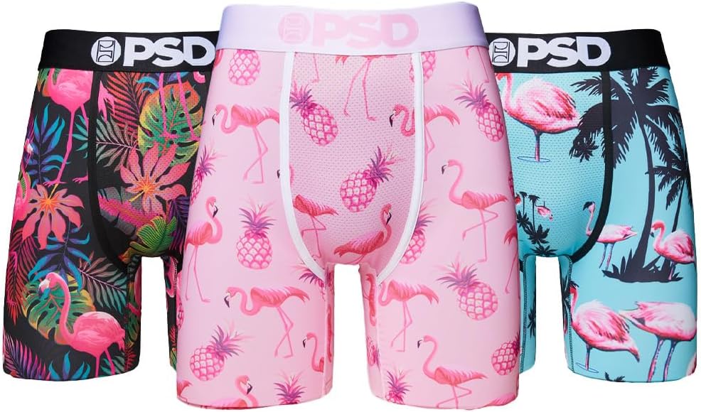 PSD Underwear Mens Boxer Briefs - Tropical Print, Standard Length Packs and Singles, Soft & Breathable Boxer Briefs for Men